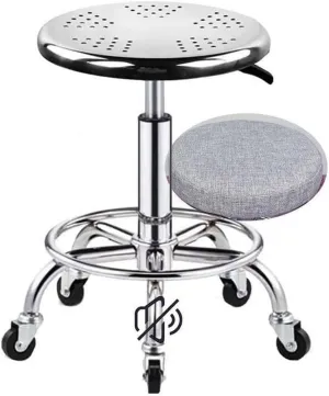 Heavy Duty Stainless Steel Rolling Shop Bar Stool with Wheels Bearing 440lbs,Swivel Height Adjustment Shop Rolling Stool with Foot Rest, Work Shop Stools with Wheels gree,Green (Grey)