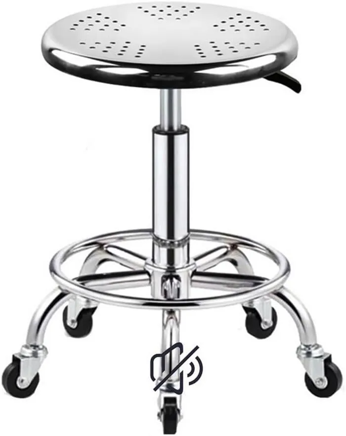 Heavy Duty Stainless Steel Rolling Shop Bar Stool with Wheels Bearing 440lbs,Swivel Height Adjustment Shop Rolling Stool with Foot Rest, Work Shop Stools with Wheels Silv