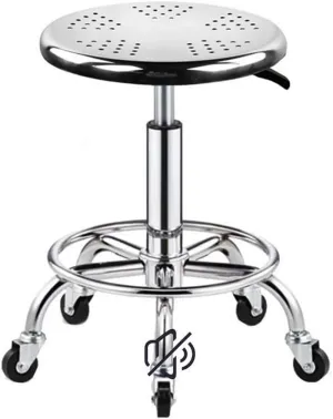 Heavy Duty Stainless Steel Rolling Shop Bar Stool with Wheels Bearing 440lbs,Swivel Height Adjustment Shop Rolling Stool with Foot Rest, Work Shop Stools with Wheels Silv