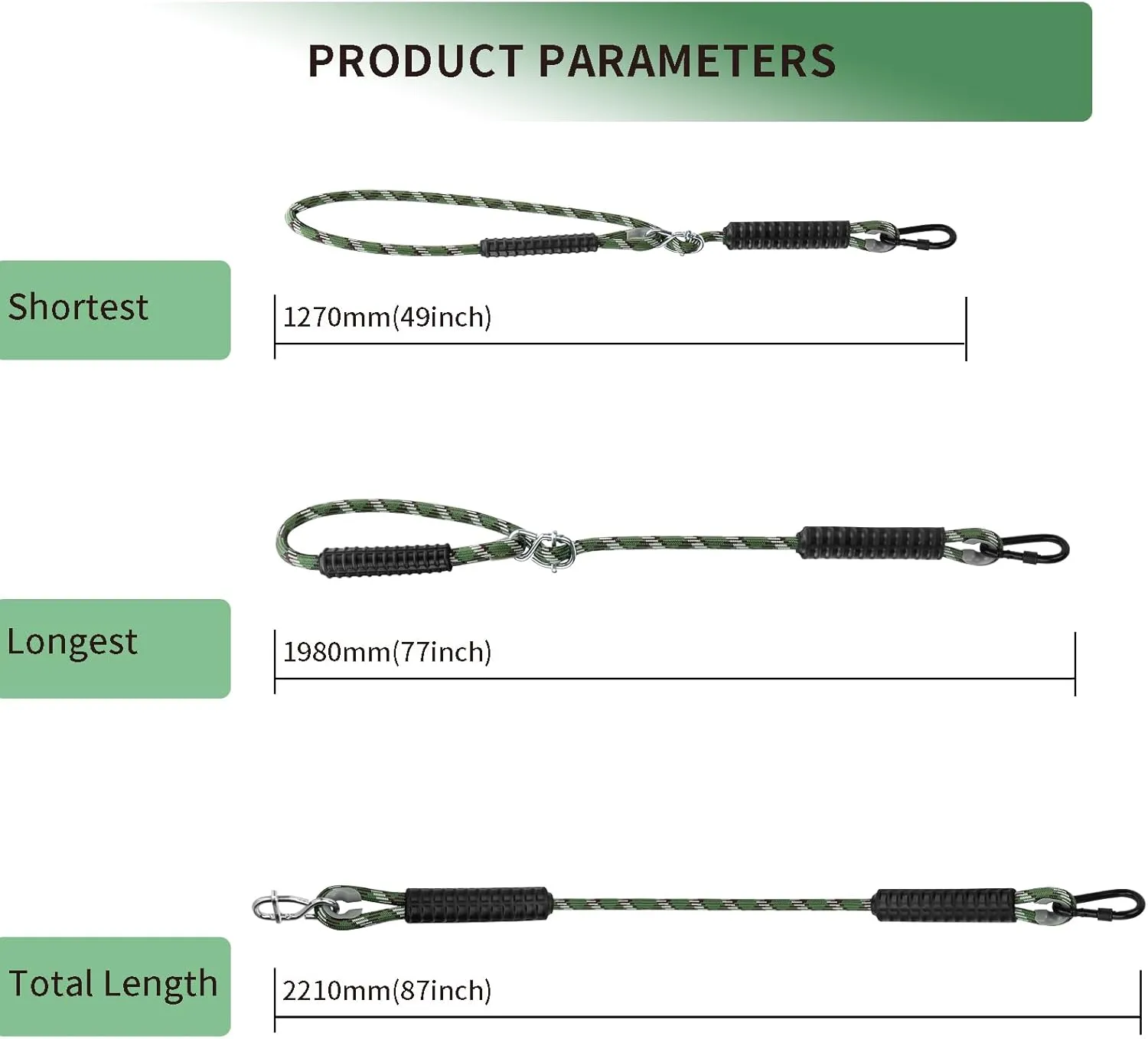 Heavy Duty Tree Swing Ropes Hammock, Adjustable Extendable Hanging Straps, Carabiners 1000lbs for All Swings Hammock Playground Set Accessories 7.25ft(87") of 2, Green