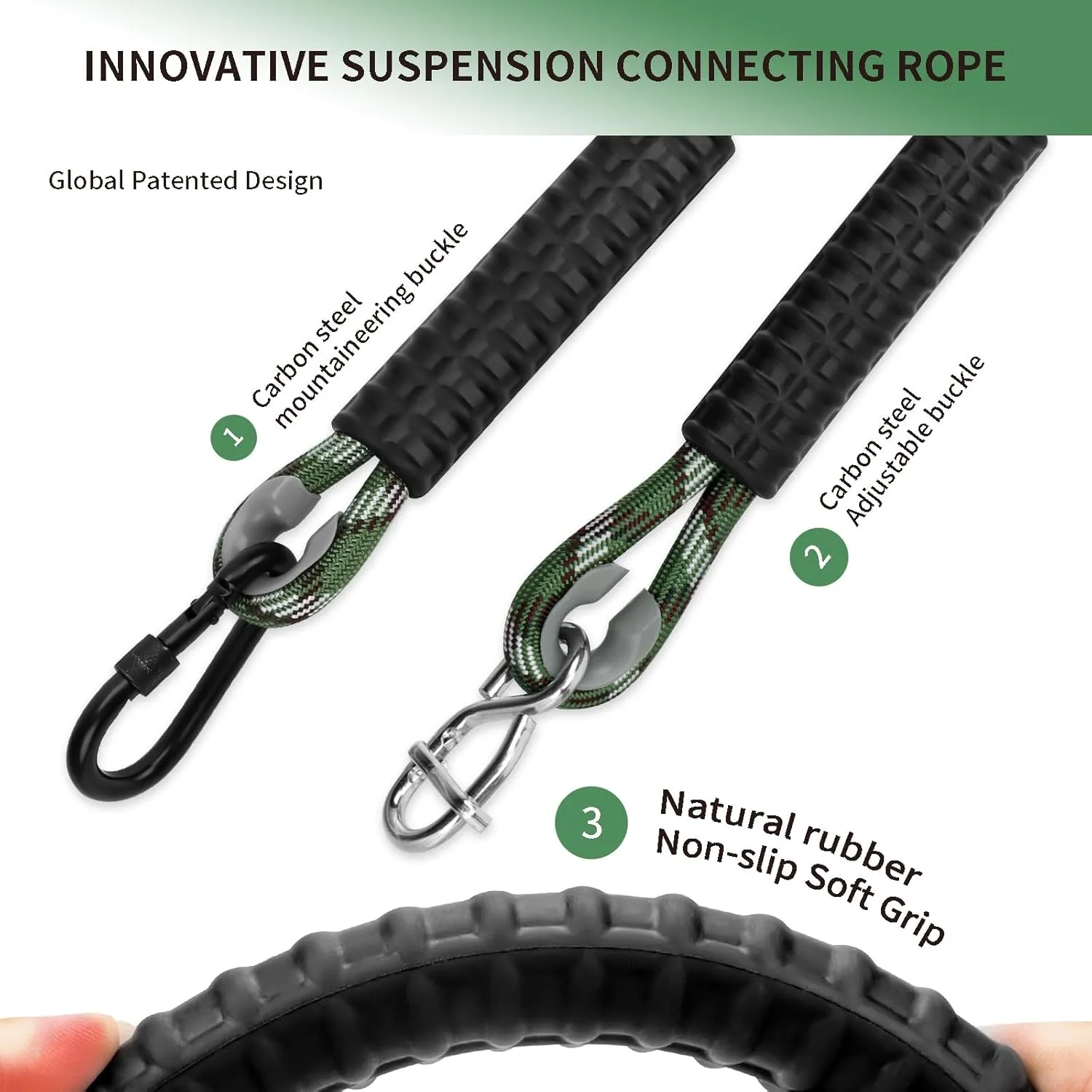 Heavy Duty Tree Swing Ropes Hammock, Adjustable Extendable Hanging Straps, Carabiners 1000lbs for All Swings Hammock Playground Set Accessories 7.25ft(87") of 2, Green