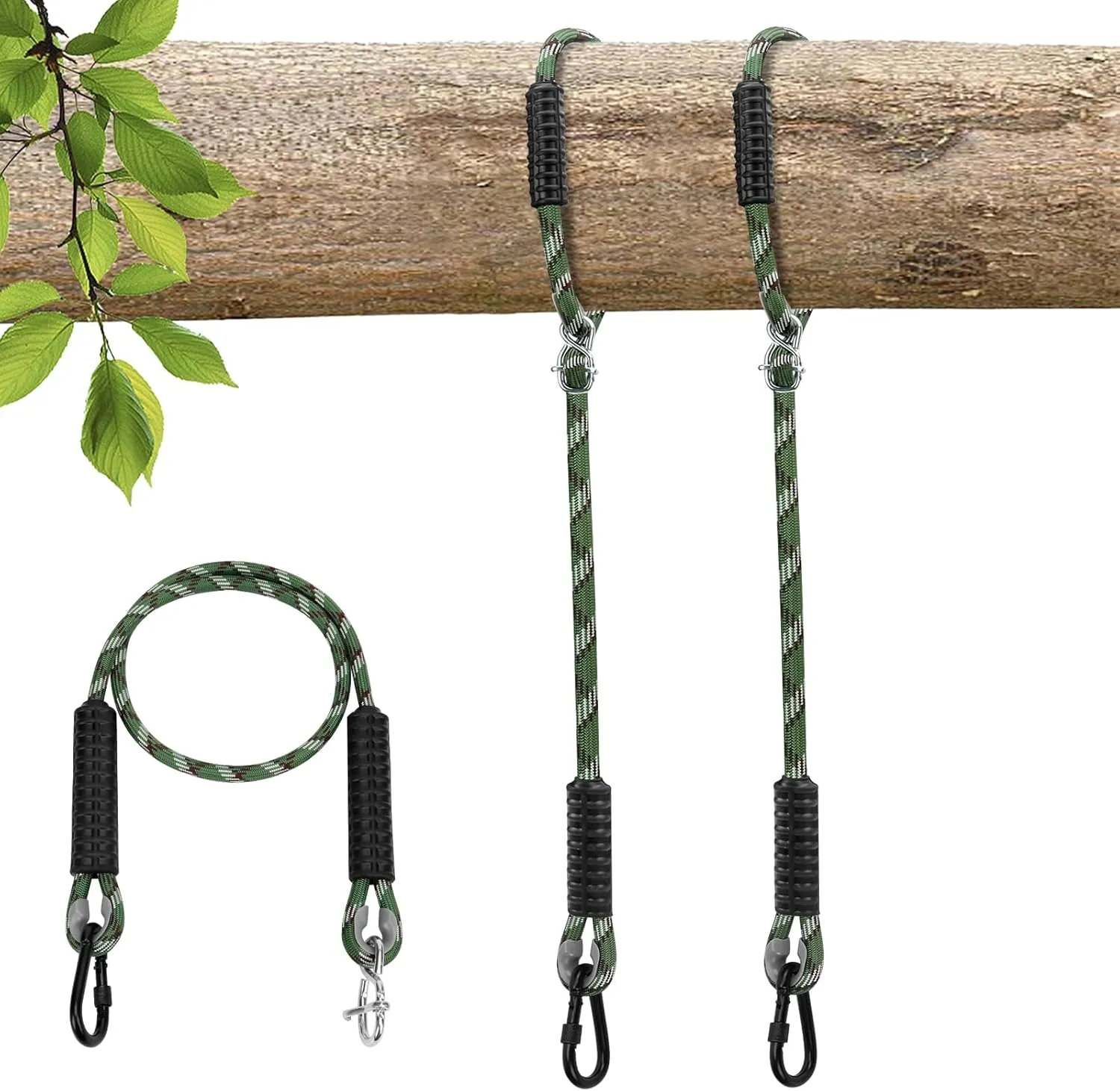 Heavy Duty Tree Swing Ropes Hammock, Adjustable Extendable Hanging Straps, Carabiners 1000lbs for All Swings Hammock Playground Set Accessories 7.25ft(87") of 2, Green