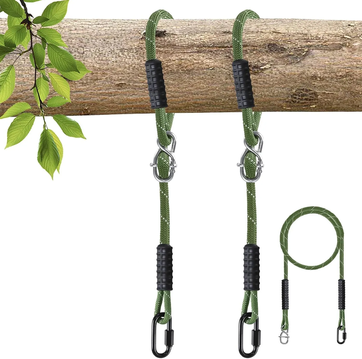 Heavy Duty Tree Swing Ropes Hammock, Hanging Straps, Adjustable Extendable for Outdoor Swings Hammock Playground Set Accessories, 7.25ft(87") of 2, Green