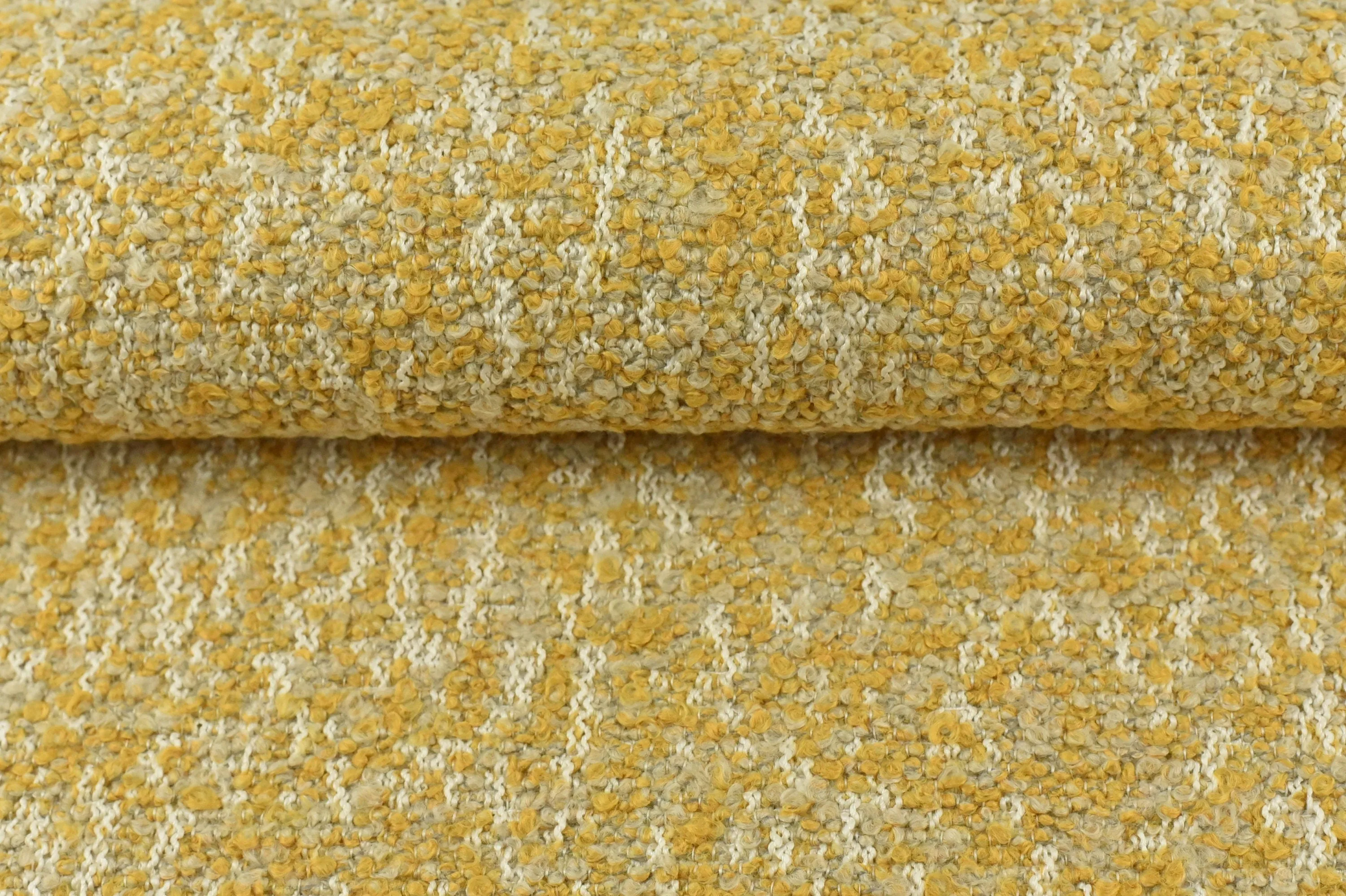 Heavy Weight Yellow and White Textured Boucle Upholstery Fabric|Heavy Duty Upholstery Fabric For Dining Chair,Couch,Stool-55"W/760GSM