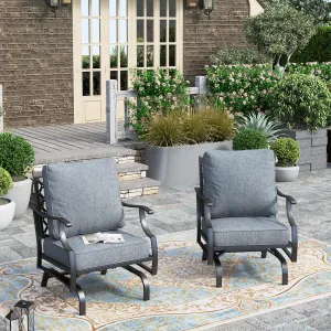HERA'S HOUSE Outdoor Chairs Set of 2, 2 x Patio Chair with Grey Cushions, All Weather Outdoor Furniture for Lawn Garden Backyard Deck(Rocking Chairs)