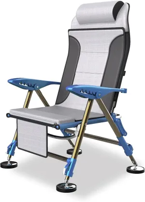High Back Chair Outdoor Folding Chairs with Pillow Cushion Liftable Legs Fishing Recliner for Camping Beach Wild Fishing Boat Seat Support 550 lbs Camping Chair