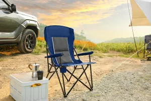 High Back Heavy Duty Lawn Chair Supports 250lbs, Portable Collapsible Camping Chair with Cup Holder-Navy Blue, Ideal for Outdoor, Beach, & Patio (1 Doors)