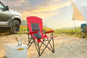 High Back Heavy Duty Lawn Chair-Supports 250lbs, Portable Collapsible Folding Chair with Cup Holder, Red-Outdoor, Camping, Dining Room (1 Doors)