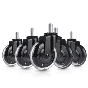 Hirate Office Chair Caster Replacement Upgraded Version to Prevent Fluff and Dust, Heavy Duty Desk Chair Casters Rolling Smooth Safe for Hardwood, Tile & Carpet Universal Fit 7/16" x 7/8"