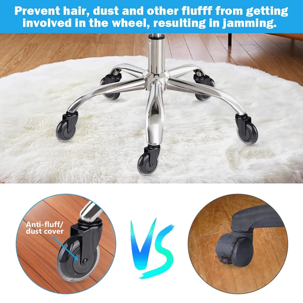 Hirate Office Chair Caster Replacement Upgraded Version to Prevent Fluff and Dust, Heavy Duty Desk Chair Casters Rolling Smooth Safe for Hardwood, Tile & Carpet Universal Fit 7/16" x 7/8"
