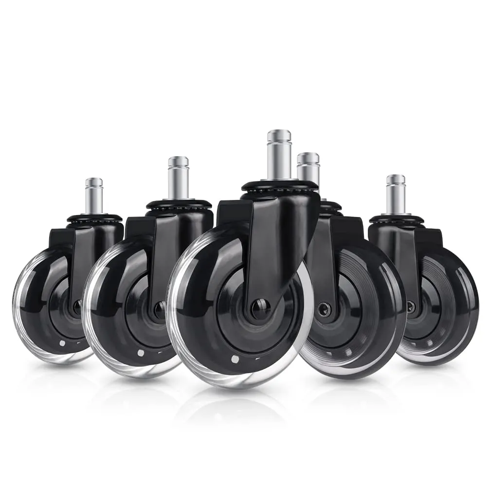 Hirate Office Chair Caster Replacement Upgraded Version to Prevent Fluff and Dust, Heavy Duty Desk Chair Casters Rolling Smooth Safe for Hardwood, Tile & Carpet Universal Fit 7/16" x 7/8"