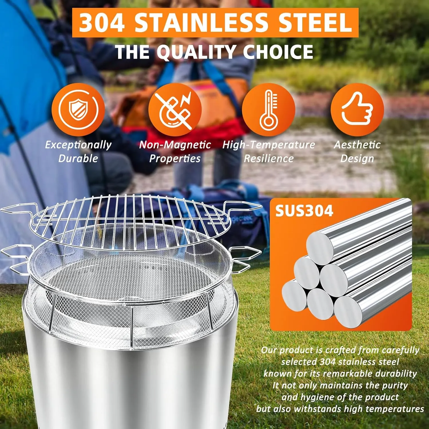 Hisencn Shield for Solo Stove Yukon 27 Inch, 304 Stainless Steel Fire Pit Spark Protector Screen & Grill Cooking Grate & Fire Pit Stand for Fireplace with Two Guild Sticks