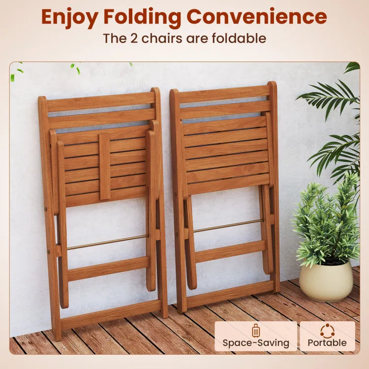 Hivvago 3 Piece Solid Wood Furniture Set with 2 Folding Chairs