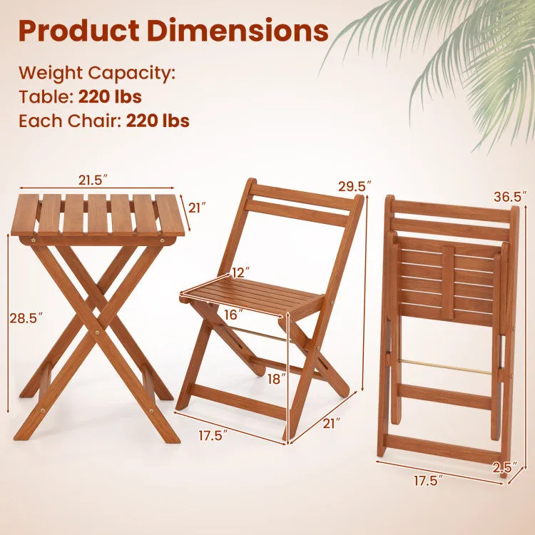 Hivvago 3 Piece Solid Wood Furniture Set with 2 Folding Chairs