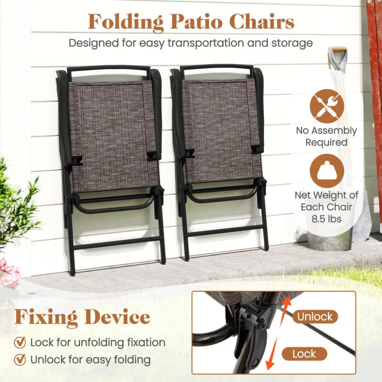Hivvago 3 Pieces Patio Round Table and Folding Chairs Set with Rippled Tempered Glass Tabletop