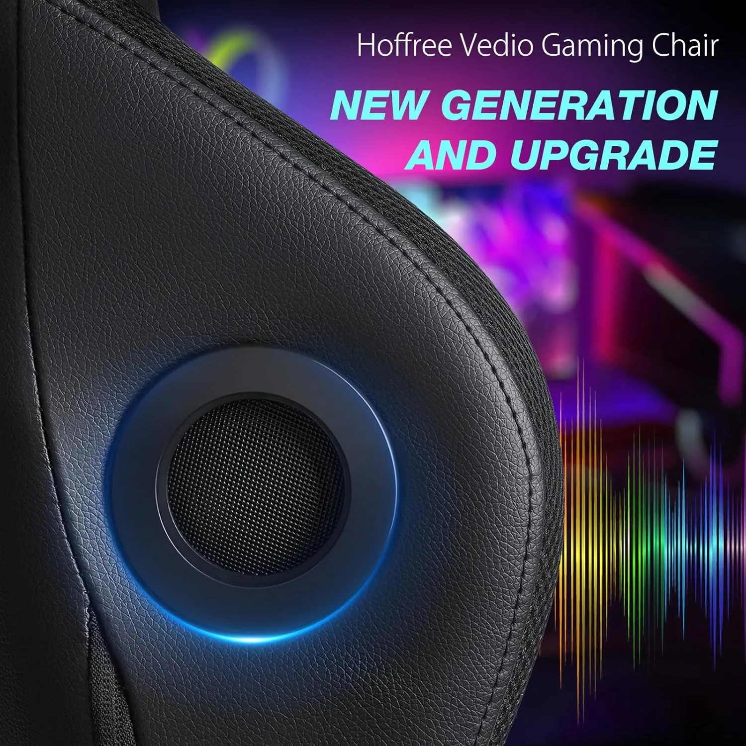 HOFFREE Gaming Chair Massage with Speakers Bluetooth and Footrest Big and Tall Video Game Chair for Heavy People 400lb with Massager for Adults Blue and Black
