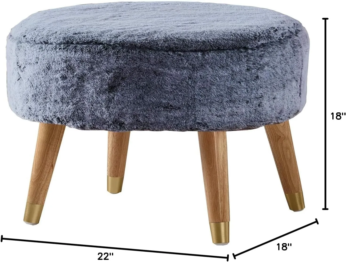 Home Soft Things Heavy Faux Fur Oval Ottoman, 22'' x 18'' x 18'', Black, Super Soft Fuzzy Round Makeup Ottoman Bedroom Foot Rest Stool for Living Room Entryway Chair Home Decor