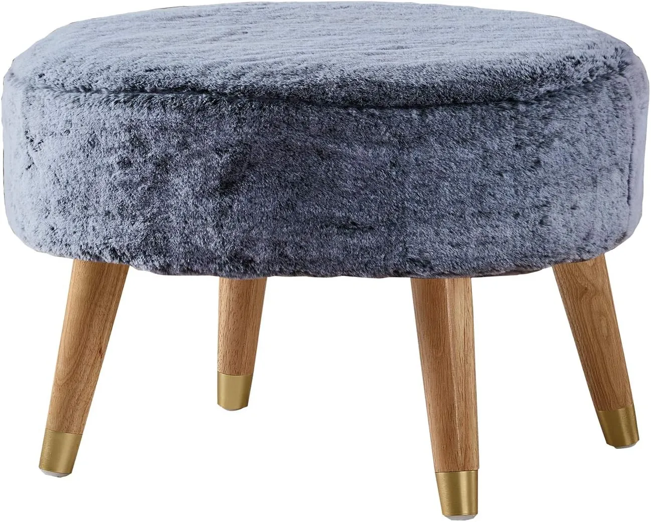 Home Soft Things Heavy Faux Fur Oval Ottoman, 22'' x 18'' x 18'', Black, Super Soft Fuzzy Round Makeup Ottoman Bedroom Foot Rest Stool for Living Room Entryway Chair Home Decor