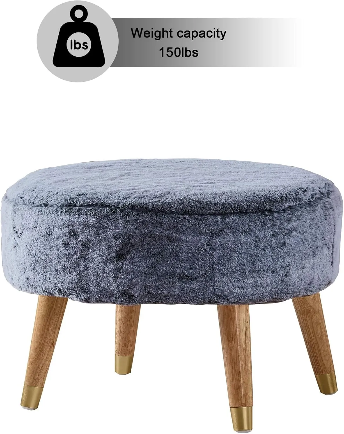 Home Soft Things Heavy Faux Fur Oval Ottoman, 22'' x 18'' x 18'', Black, Super Soft Fuzzy Round Makeup Ottoman Bedroom Foot Rest Stool for Living Room Entryway Chair Home Decor