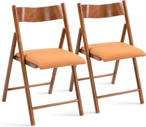 HOMEFUN Wooden Folding Chairs 2 Pack, Padded Folding Chairs with Wear-Resistant Faux Leather Cushion, Portable and Assembled Folding Dining Chair for Guests Kitchen Office Wedding and Party, Orange