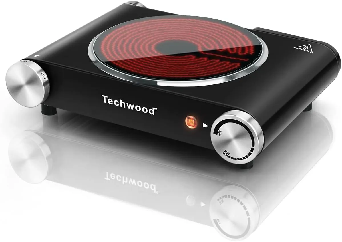 Hot Plate, Techwood Single Burner for Cooking, 1200W Portable Infrared Ceramic Electric Stove with Adjustable Temperature, 7.1” Cooktop for Home/RV/Camp, Compatible for All Cookwares, Black