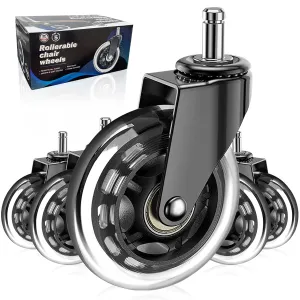 Huracan Office Chair Wheels, Set of 5, Replacement Rubber Chair Caster Wheels for Hardwood Floor, NOT Compatible for IKEA, Computer Desk Chair Wheels, Heavy Duty Office Chair Casters