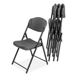 Iceberg Rough n Ready Commercial Folding Chair, Supports Up to 350 lb, 18" Seat Height, Charcoal Seat/Back, Charcoal Base, 4/Pack