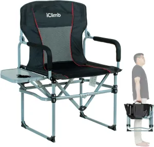 iClimb Heavy Duty Compact Camping Folding Mesh Chair with Side Table and Handle