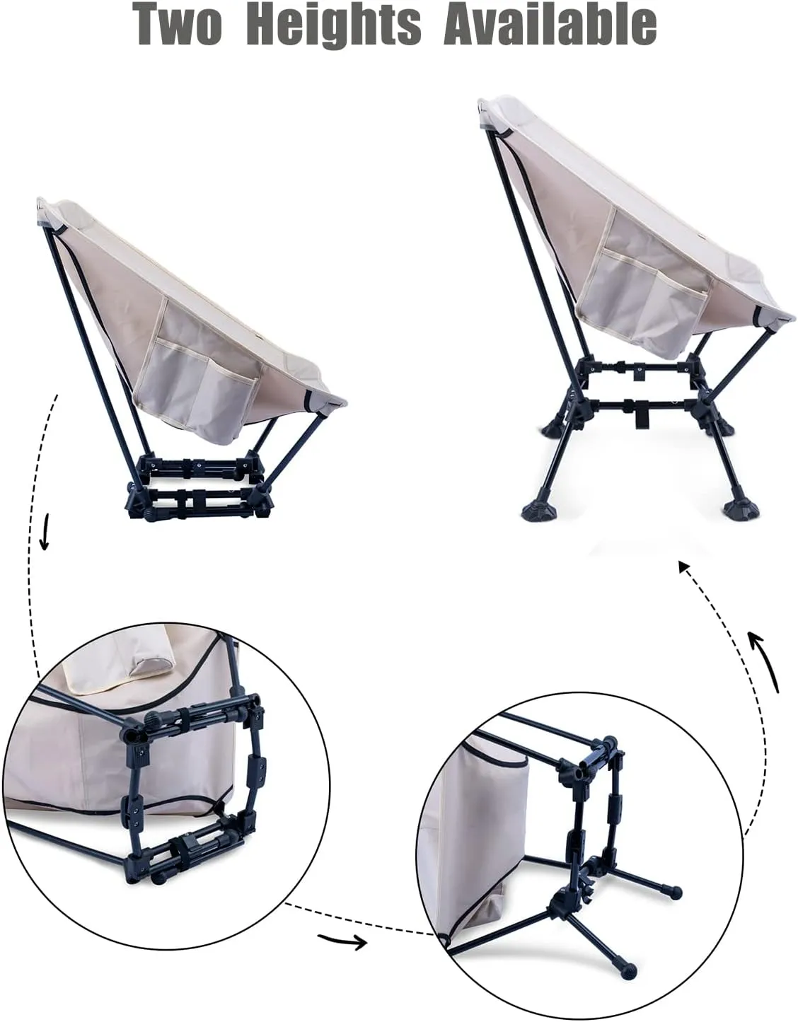iClimb Two-Heights Light Compact Comfortable Camping Folding Beach Chair with Anti-Sinking Large Feet and Carry Bag