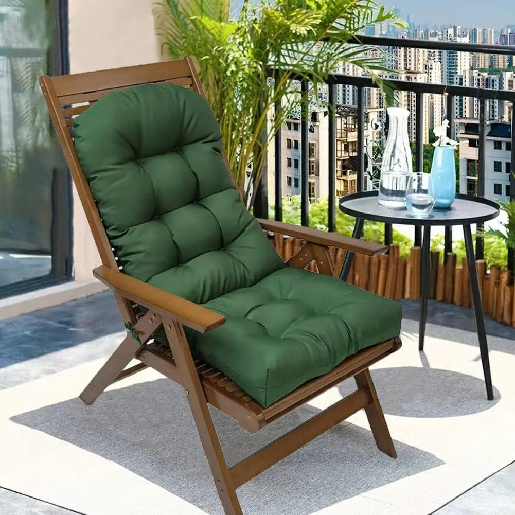 Indoor/Outdoor Rocking Chair Cushion Waterproof 43.3×19.7in-All Weather Patio&High Back Chair Cushions with Ties,Thicken Outdoor Garden Furniture Chair Pads Replacement (Dark Green)