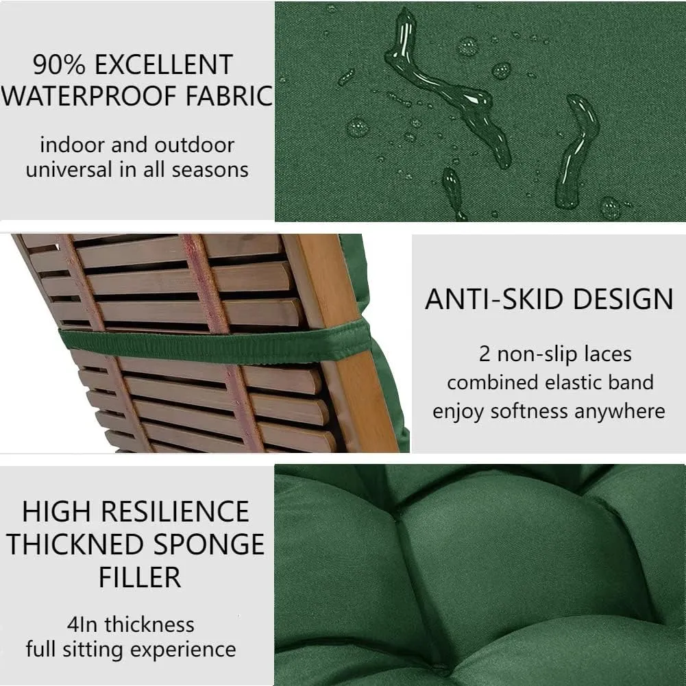 Indoor/Outdoor Rocking Chair Cushion Waterproof 43.3×19.7in-All Weather Patio&High Back Chair Cushions with Ties,Thicken Outdoor Garden Furniture Chair Pads Replacement (Dark Green)