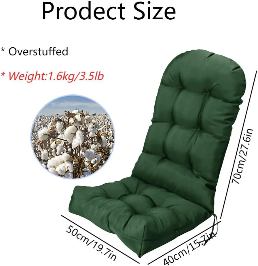 Indoor/Outdoor Rocking Chair Cushion Waterproof 43.3×19.7in-All Weather Patio&High Back Chair Cushions with Ties,Thicken Outdoor Garden Furniture Chair Pads Replacement (Dark Green)