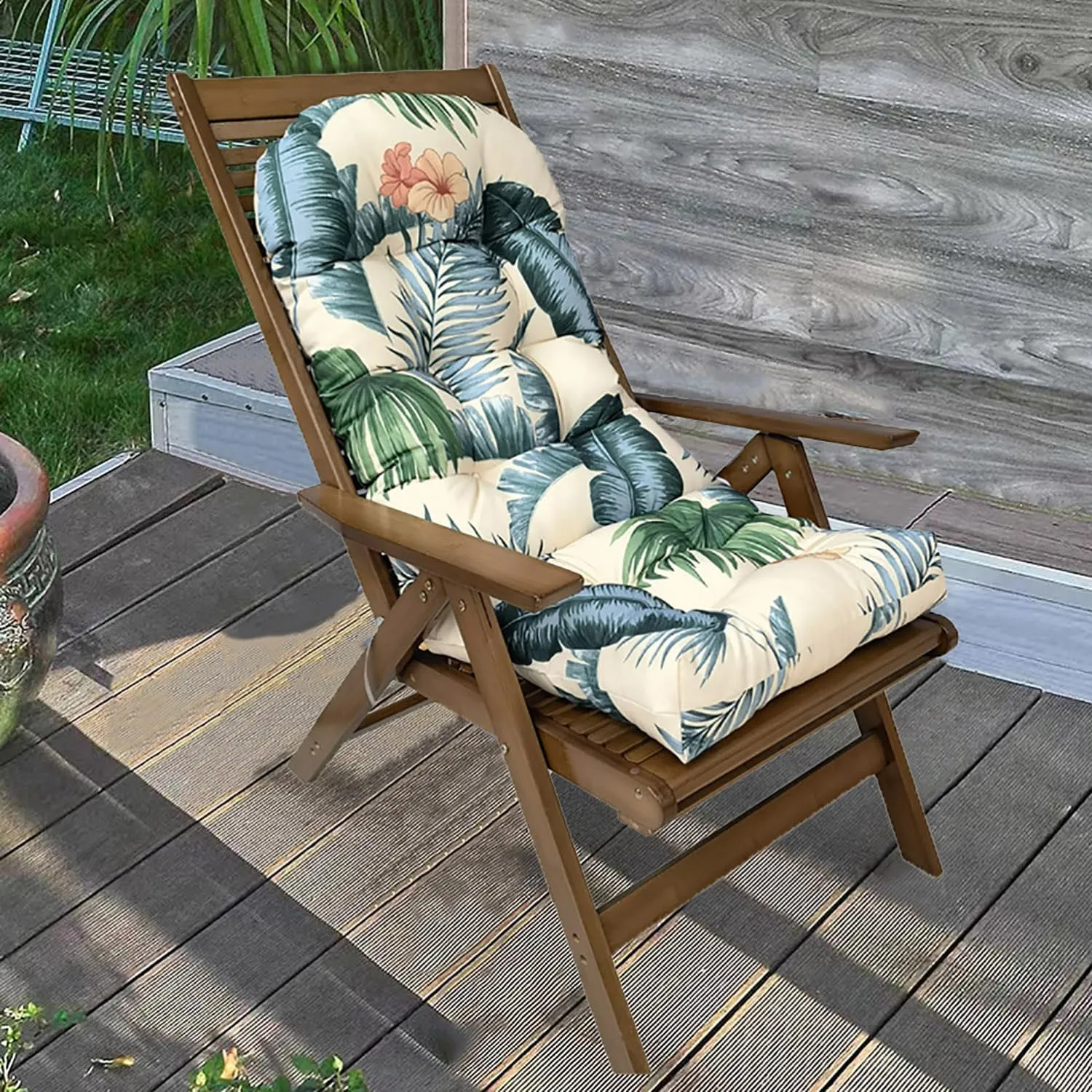 Indoor/Outdoor Rocking Chair Cushion Waterproof 43.3×19.7in-All Weather Patio&High Back Chair Cushions with Ties,Thicken Outdoor Garden Furniture Chair Pads Replacement (Hawaiian)