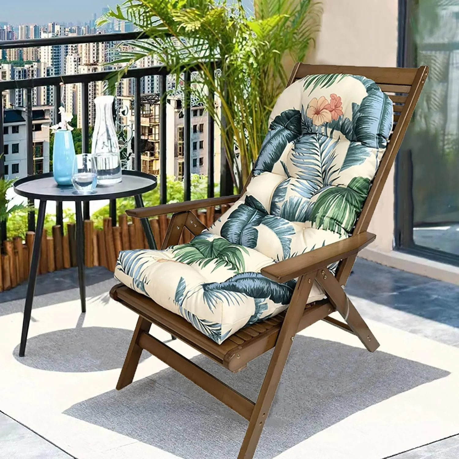 Indoor/Outdoor Rocking Chair Cushion Waterproof 43.3×19.7in-All Weather Patio&High Back Chair Cushions with Ties,Thicken Outdoor Garden Furniture Chair Pads Replacement (Hawaiian)