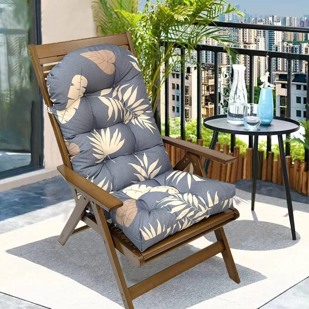 Indoor/Outdoor Rocking Chair Cushion Waterproof 43.3×19.7in-All Weather Patio&High Back Chair Cushions with Ties,Thicken Outdoor Garden Furniture Chair Pads Replacement (Leaf)