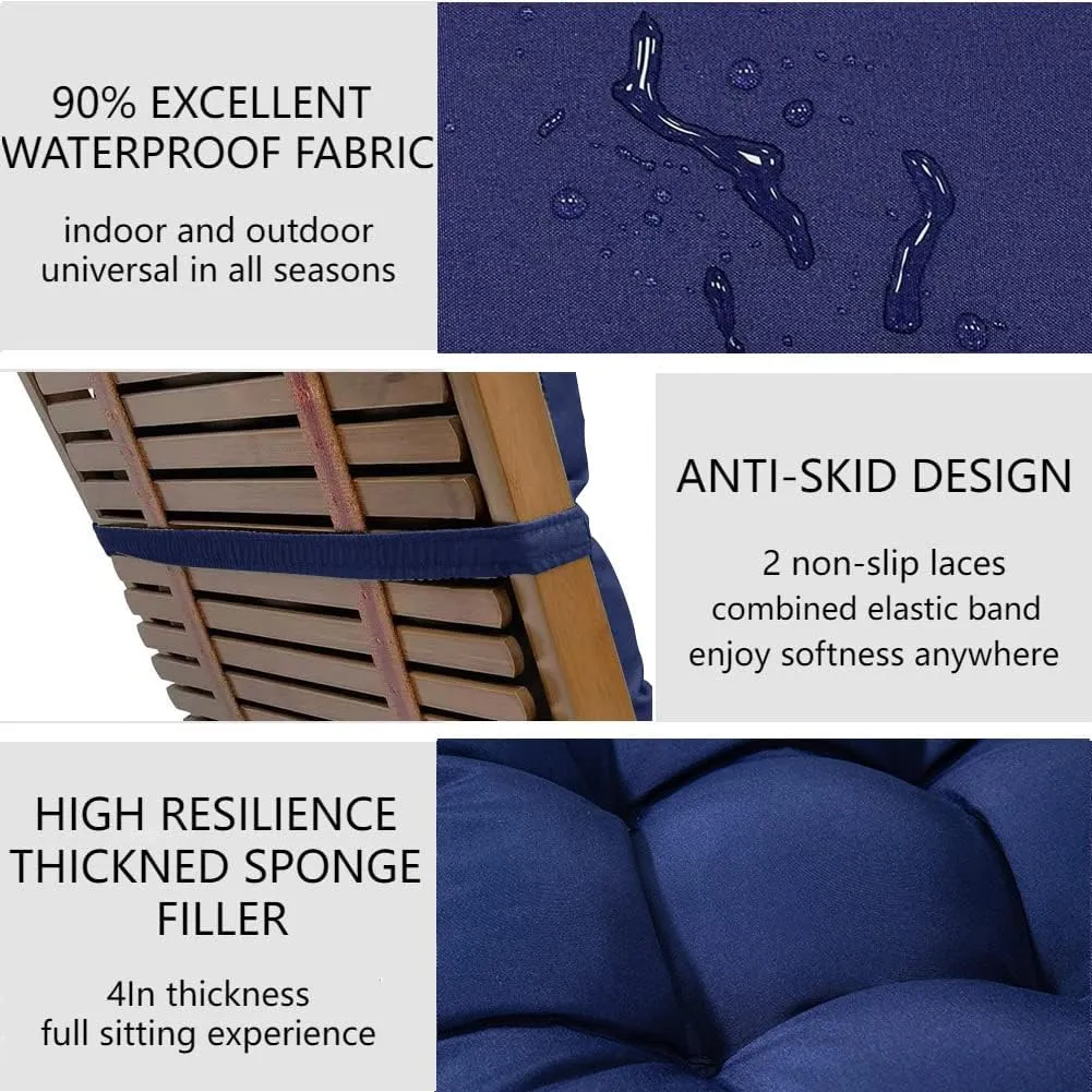 Indoor/Outdoor Rocking Chair Cushion Waterproof 43.3×19.7in-All Weather Patio&High Back Chair Cushions with Ties,Thicken Outdoor Garden Furniture Chair Pads Replacement (Leaf)