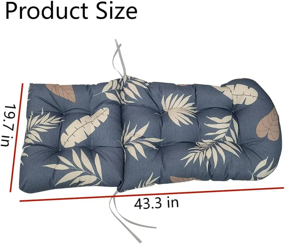 Indoor/Outdoor Rocking Chair Cushion Waterproof 43.3×19.7in-All Weather Patio&High Back Chair Cushions with Ties,Thicken Outdoor Garden Furniture Chair Pads Replacement (Leaf)
