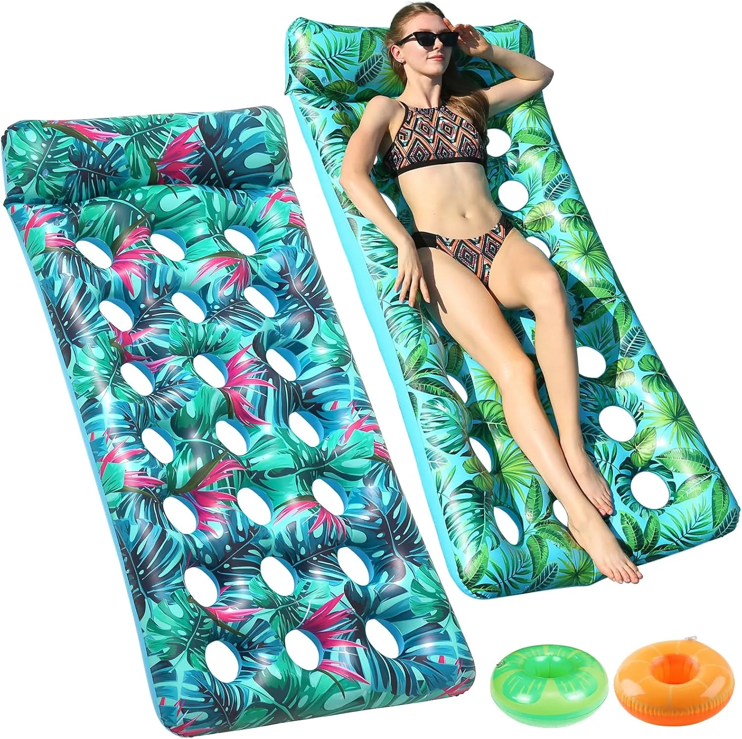 Inflatable Pool Floats Adult Heavy Duty, 74X34in Oversized Pool Float Lounger Floating Chair Raft with Headrest Cup Holder, Cooling Pool Lounge Lake Lounge Tanning Floats Summer Beach Outdoor