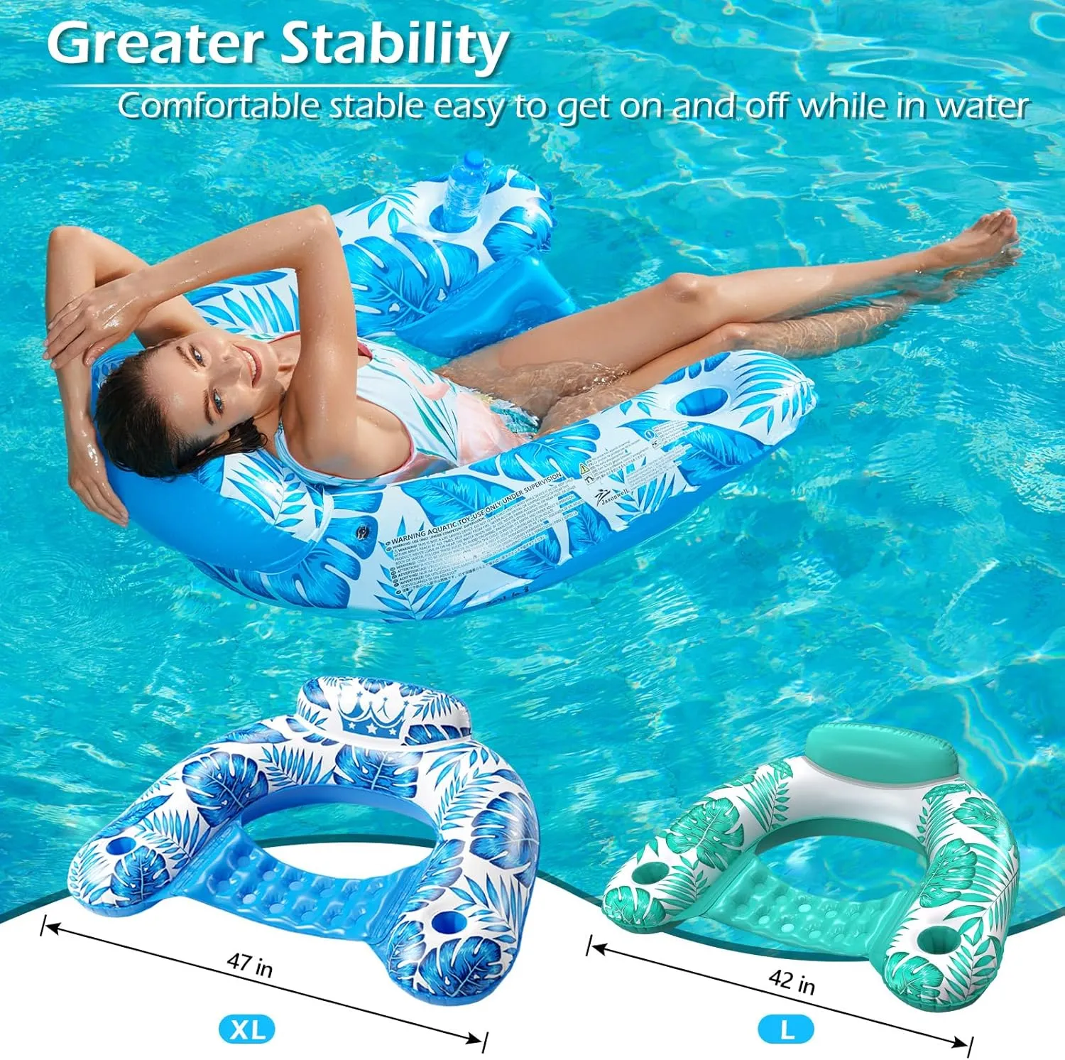 Jasonwell Inflatable Pool Float Chair - 2Pack Floating Pool Chair Lounge Floats for Swimming Pool Water Chair Pool Lounger with Cup Holder Pool Toy Party Floaties for Adults (BG-XL)