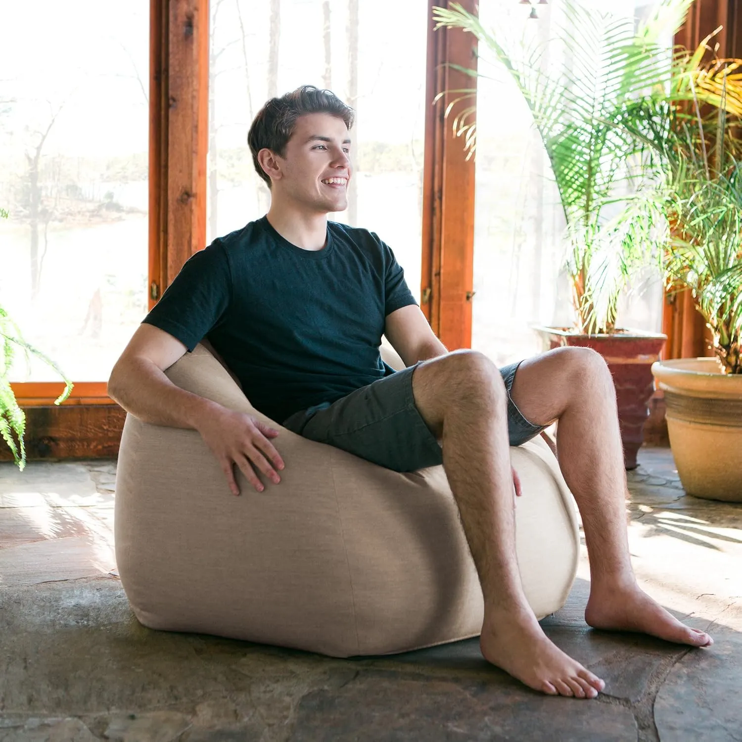 Jaxx Kiss Bean Bag Chair | Casual Poolside & Patio Seating | Sunbrella, Flax Beige