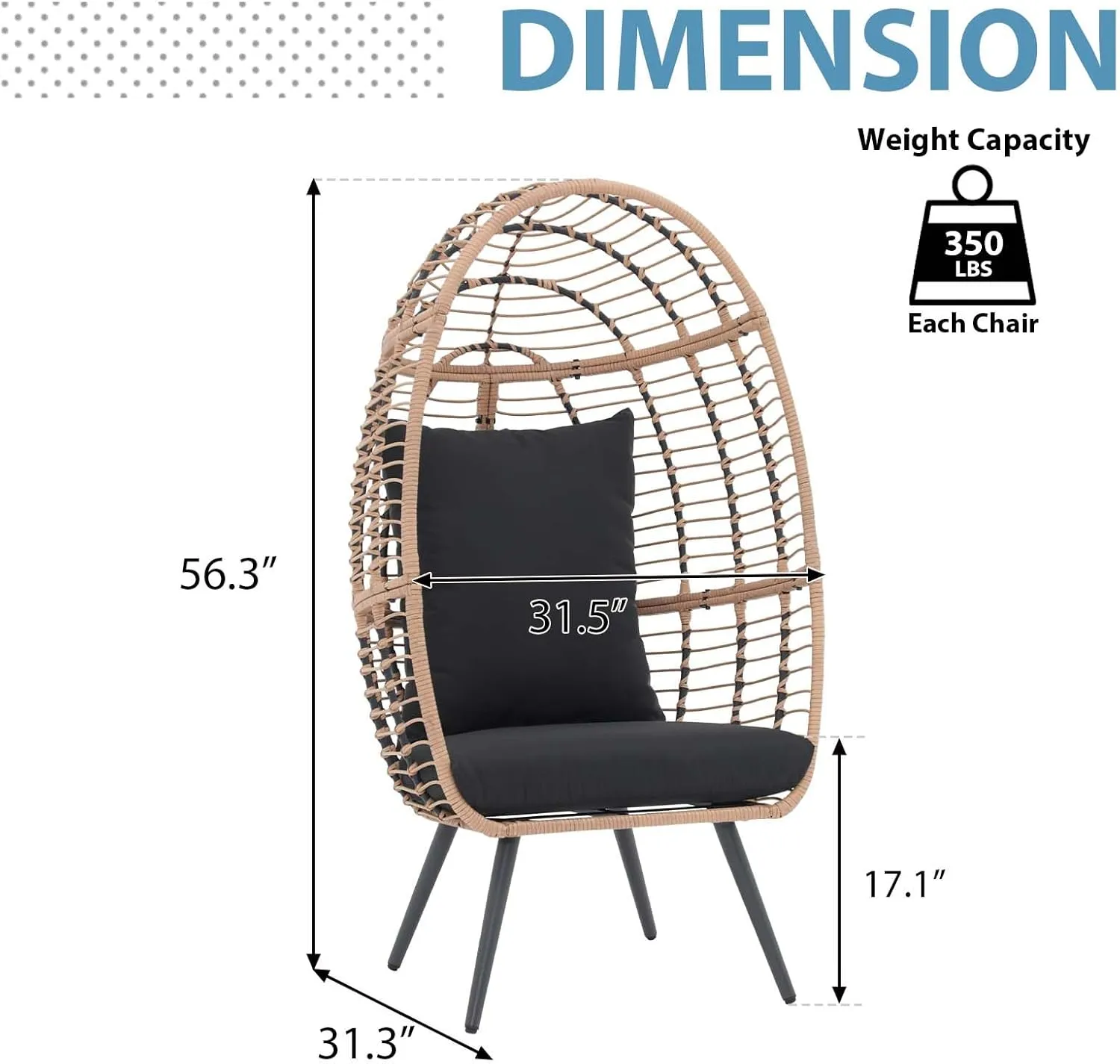 JOIVI Wicker Egg Chair, Outdoor Indoor Oversized Lounger Large Egg Basket Chair with Stand and Cushions for Patio Porch, Backyard, Living Room, Balcony (Beige Rattan, Black Cushion)