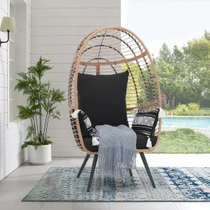 JOIVI Wicker Egg Chair, Outdoor Indoor Oversized Lounger Large Egg Basket Chair with Stand and Cushions for Patio Porch, Backyard, Living Room, Balcony (Beige Rattan, Black Cushion)