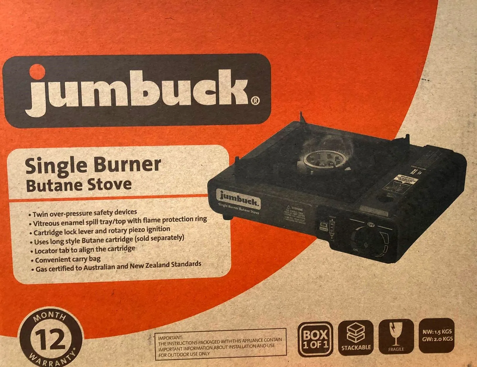 Jumbuck Portable Butane Stove Sumbuck CS460 Single Burner / With Carry Bag
