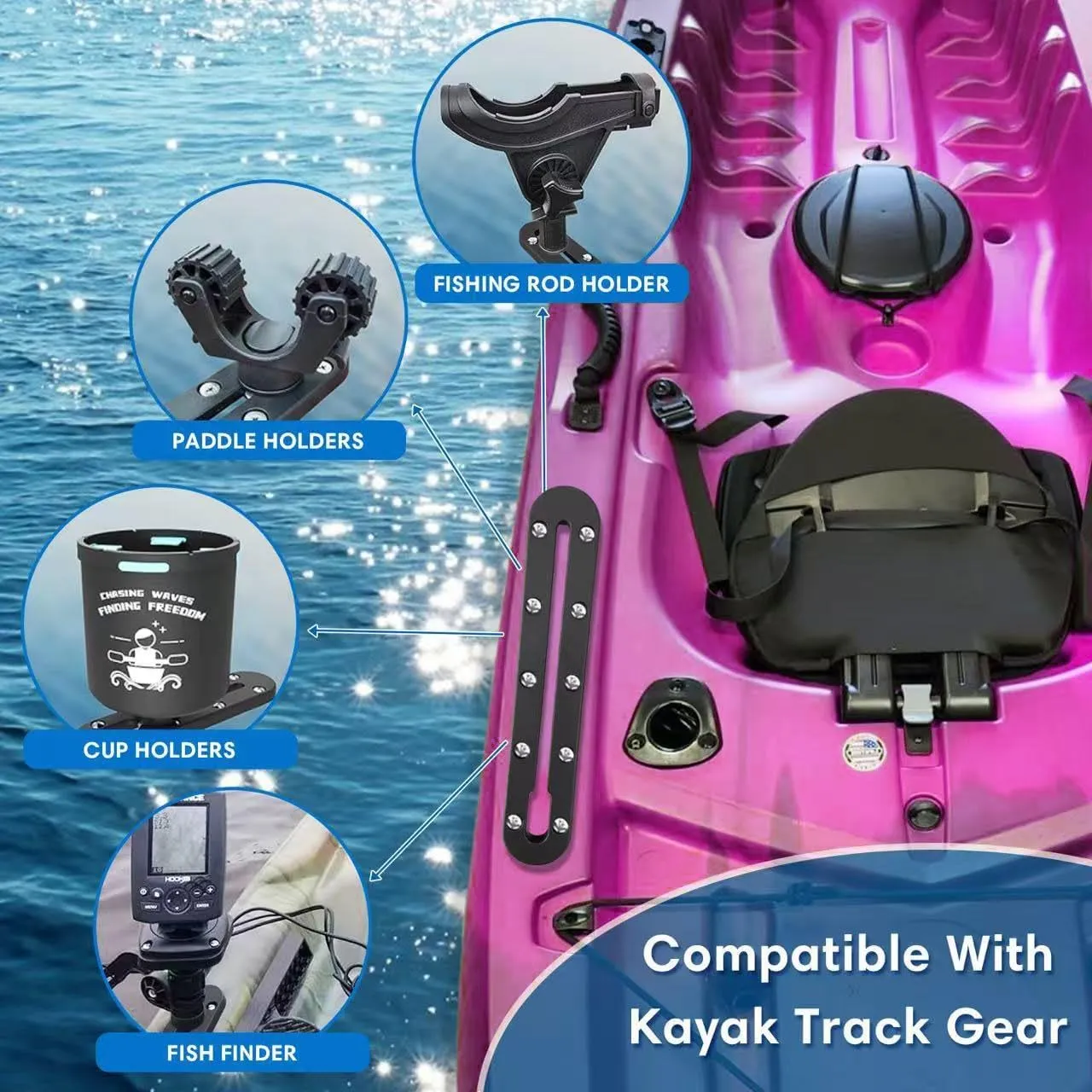 Kayak Track Kayak Low Profile Track,Kayak Rail,Kayak Accessories Mount Track,Kayak Gear Track for Fishing Rod Holder,Kayak Rail Track for Paddle Holders Fish Finder,Cup Holder,Anchor Cleats
