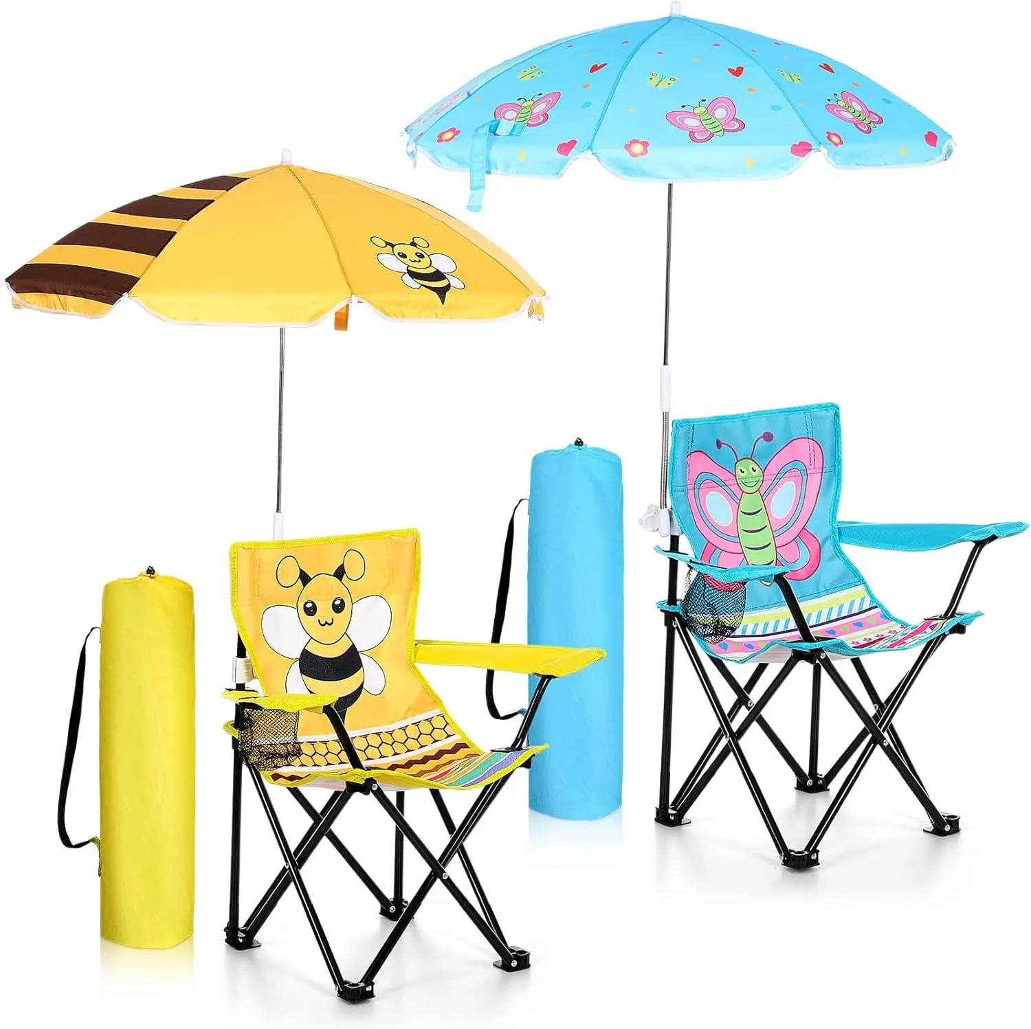 Kids Beach Chair with Umbrella Child Folding Chair Umbrella with Universal Clamp for Children Beach Camping Patio Garden Outdoor Lawn Pool Travel Indoor