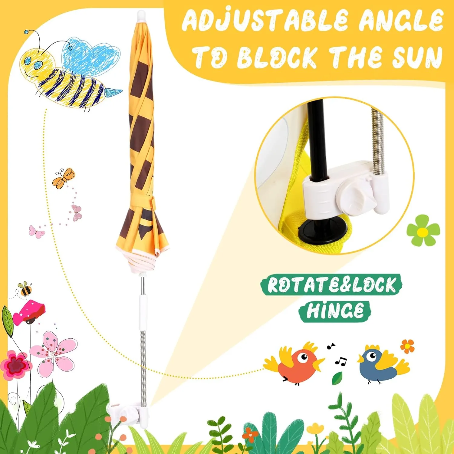 Kids Beach Chair with Umbrella Child Folding Chair Umbrella with Universal Clamp for Children Beach Camping Patio Garden Outdoor Lawn Pool Travel Indoor