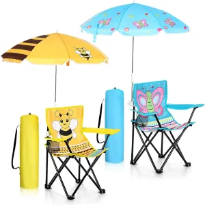 Kids Beach Chair with Umbrella Child Folding Chair Umbrella with Universal Clamp for Children Beach Camping Patio Garden Outdoor Lawn Pool Travel Indoor
