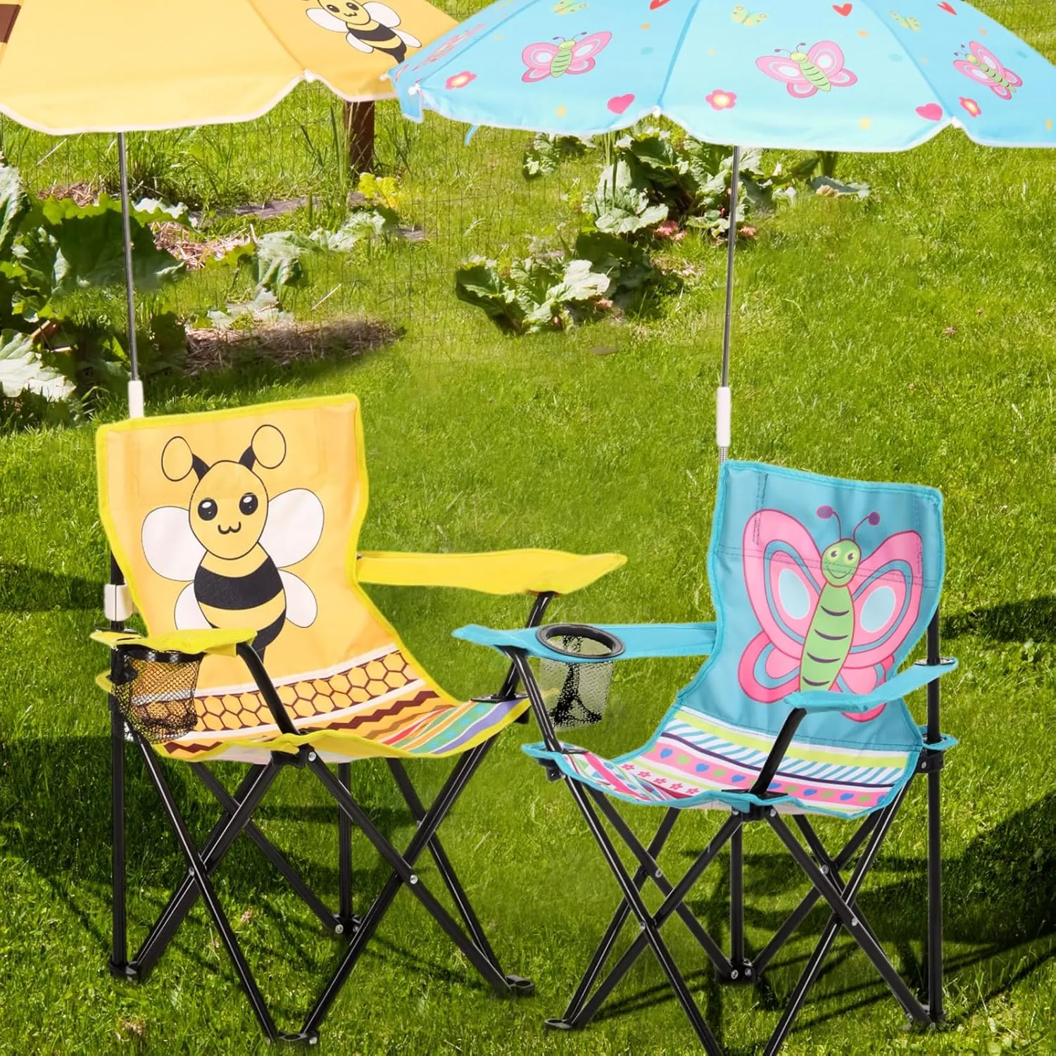 Kids Beach Chair with Umbrella Child Folding Chair Umbrella with Universal Clamp for Children Beach Camping Patio Garden Outdoor Lawn Pool Travel Indoor