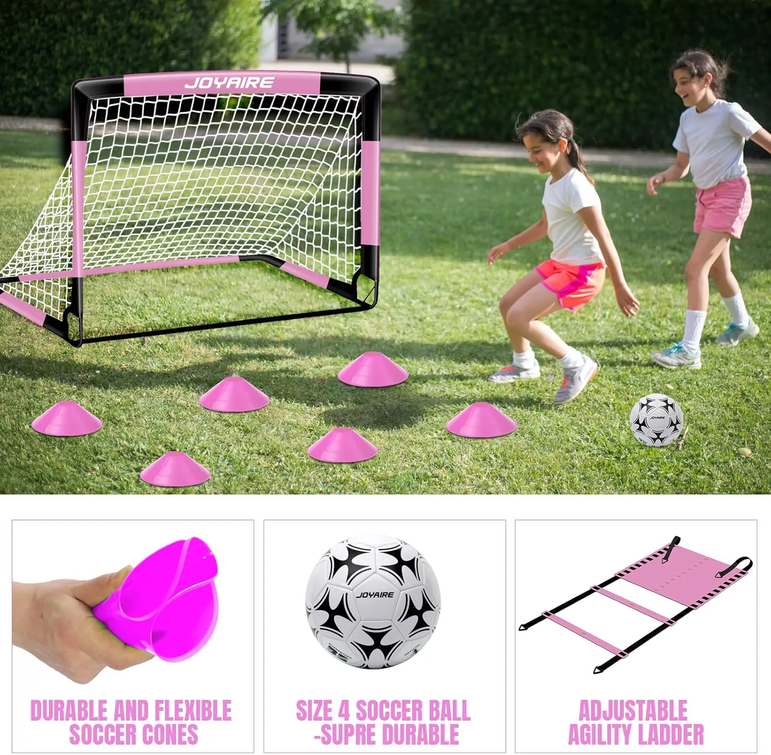 Kids Soccer Goals for Backyard Set, Portable Toddler Soccer Goal 2 of 4x3 ft, 6x4 ft, 7x5 ft, Soccer Training Equipment, Pop Up Soccer Net Kit with Size 4 Soccer Ball, Youth Games, Outdoor Sports Play