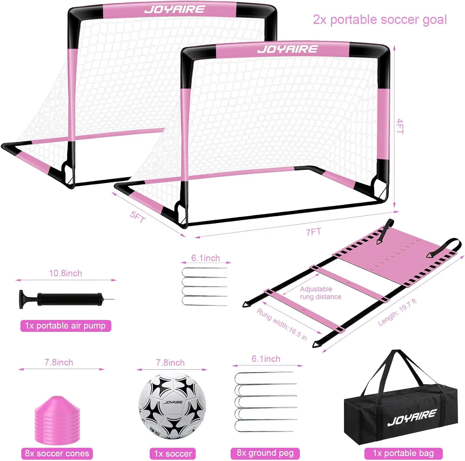 Kids Soccer Goals for Backyard Set, Portable Toddler Soccer Goal 2 of 4x3 ft, 6x4 ft, 7x5 ft, Soccer Training Equipment, Pop Up Soccer Net Kit with Size 4 Soccer Ball, Youth Games, Outdoor Sports Play